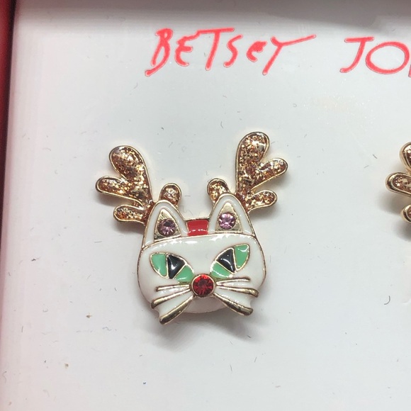 Betsey‎ Johnson pink gemstone cat reindeer earrings new - Picture 7 of 8